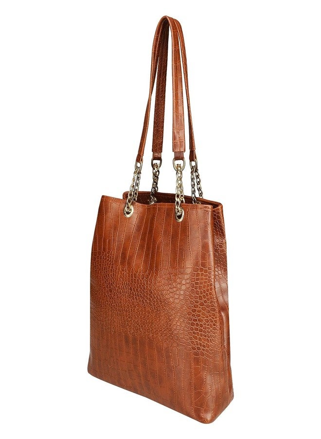 Dcozi Women Fashion PU Handbags Tote Purses Stylish Ladies Women and Girls Handbag for Office Bag Ladies Travel Shoulder Bag Tote Bag Hobo Bag for College Girls-TB03 (Brown) - Image 1